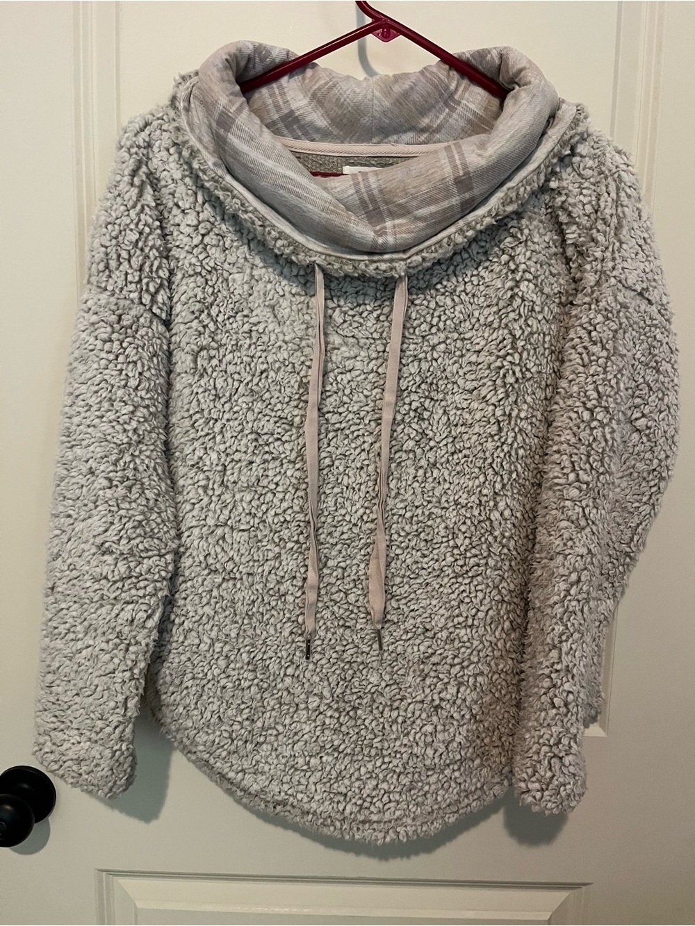 Maurices Light Gray Sherpa Cowl Neck Pullover with Plaid Lining